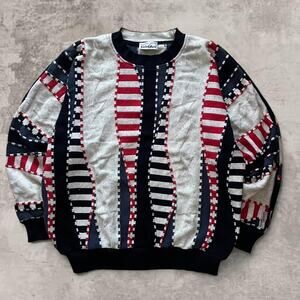 Coogi Style Baseball Colors Sweater Red Navy White Knit Jumper XL Cavlo Colluci